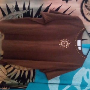 Alfred Dunner woman 2x Dark Brown beaded cotton dress blouse.